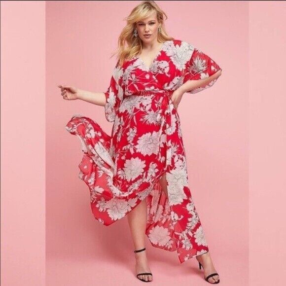 Lane Bryant floral maxi dress Plus Size 16 wrap bodice chiffon pink - Picture 1 of 12